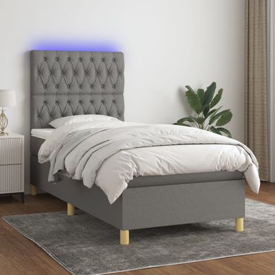 vidaXL Posteľ boxsping s matracom a LED tmavosivá 80x200 cm látka