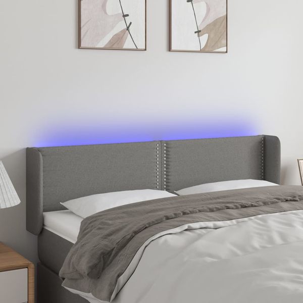 vidaXL Čelo postele s LED tmavosivé 147x16x78/88 cm látka
