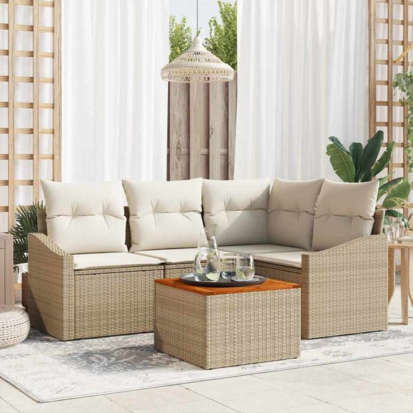 vidaXL Súprava záhradných pohoviek s vankúšom 5 pcs Béžová polyratan