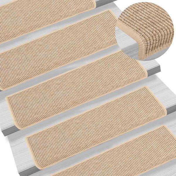 vidaXL Schodové rohože 15 ks 65x21x4 cm svetlobéžové s obdĺžnikovým okrajom