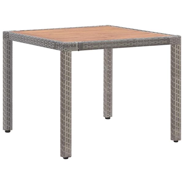 vidaXL Záhradný stôl, sivý 90x90x75 cm, polyratan a akáciový masív