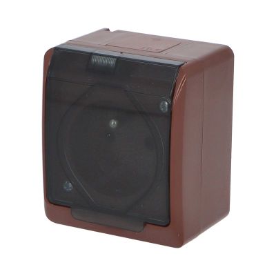 GALATEA IP44 Zásuvka 2P+PE (hnedá / průhledné víčko)