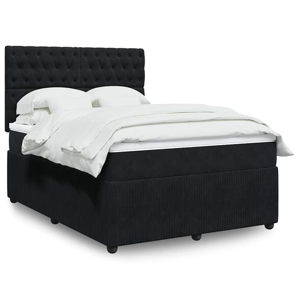 vidaXL Posteľný rám boxspring s matracom čierny 140x190 cm zamat