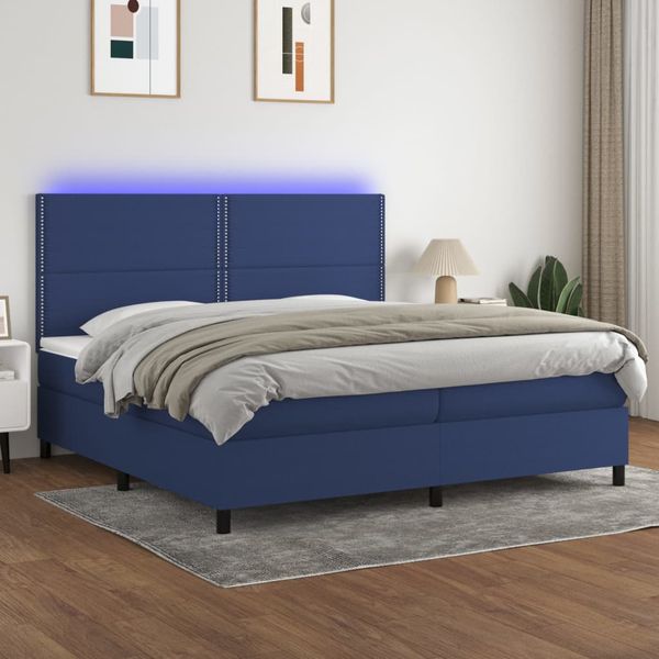 vidaXL Posteľ boxsping s matracom a LED modrá 200x200 cm látka
