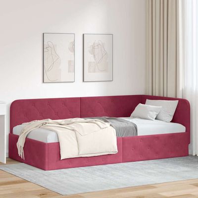 vidaXL Rohový rám postele Víno červené 90 x 190 cm Zamat