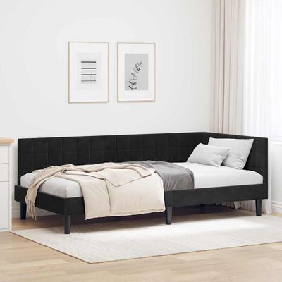 vidaXL Rohový rám postele s čelnou doskou Čierna 100 cm x 200 cm Zamat