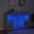 vidaXL Komody s LED svetlami 3 ks betónovo sivé kompozitné drevo