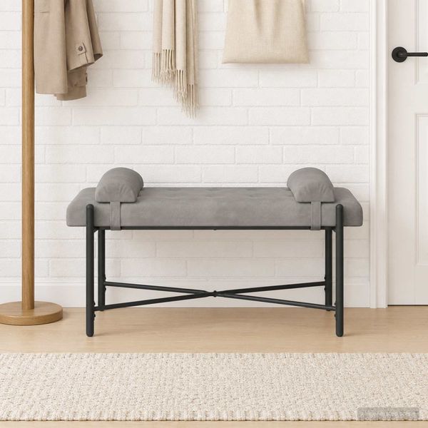 vidaXL Lavica s gombíkmi a vankúšmi Svetlosivá 110 x 40 x 46 cm Zamat