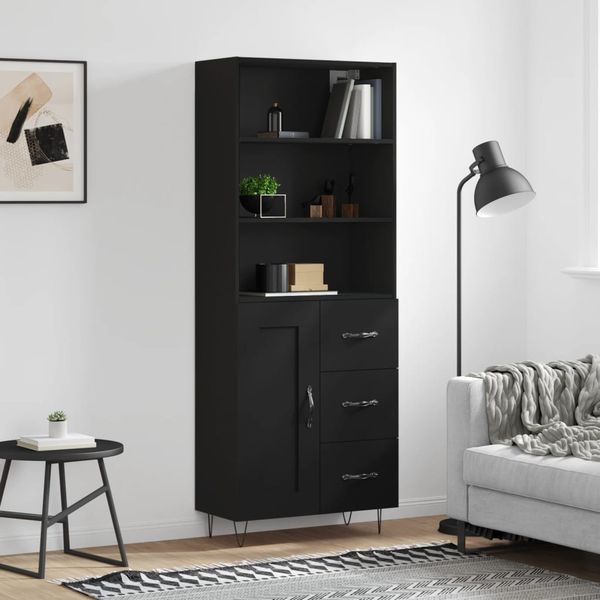 vidaXL Vysoká skrinka čierna 69,5x34x180 cm spracované drevo
