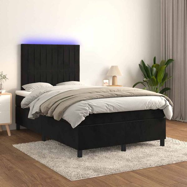 vidaXL Posteľ boxsping s matracom a LED čierna 120x200 cm zamat