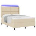 vidaXL LED box s pružinami s čelnou doskou Krémová 140 x 190 cm látka