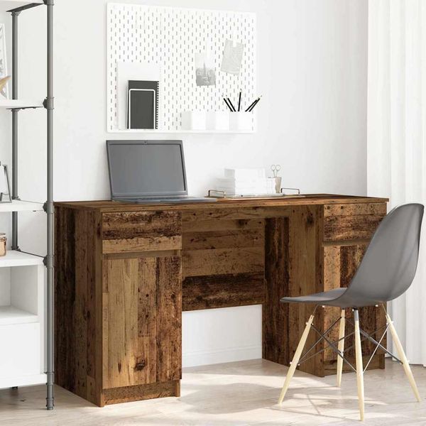 vidaXL Stôl so zásuvkou Staré drevo 140 x 49 x 76 cm Kompozitné drevo