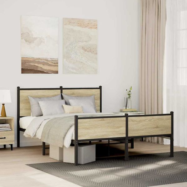 vidaXL Kovový posteľný rám bez matraca dub sonoma 150x200 cm