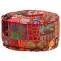 vidaXL Patchwork taburetka z bavlny okrúhla 40x20 cm červená