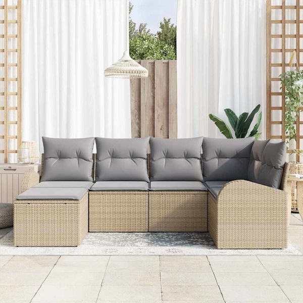 vidaXL Sada pohoviek s vankúšom 6 pcs Béžová a svetlosivá polyratan