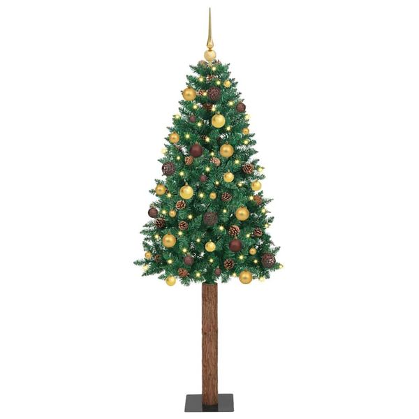 vidaXL Úzky vianočný stromček s 300 LED-i so stojanom Zelená 210 cm