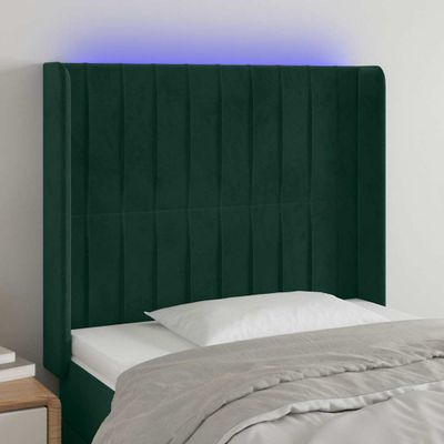 vidaXL Čelo postele s LED tmavozelené 103x16x118/128 cm zamat