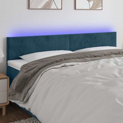 vidaXL Čelo postele s LED tmavomodré 160x5x78/88 cm zamat