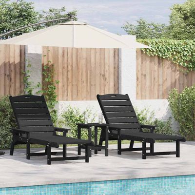 vidaXL Lehátko 2 pcs Čierna 195,5 x 53 x 98,5 cm Polyetylén