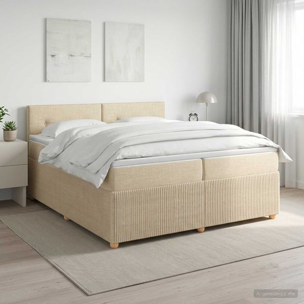 vidaXL Posteľ boxspring s matracom Krémová 200 x 200 cm Látka