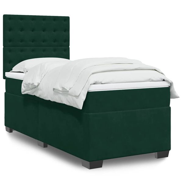 vidaXL Posteľný rám boxsping s matracom tmavozelený 100x200 cm zamat