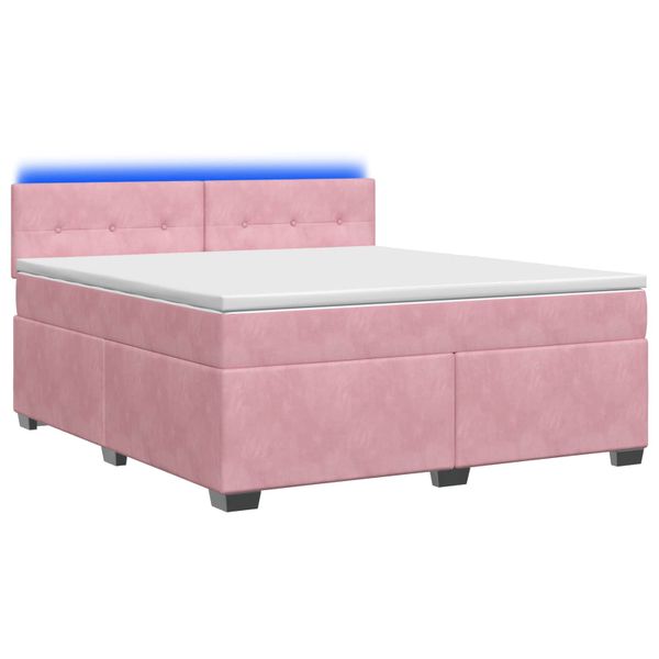 vidaXL Posteľ s boxspringom a matracom a LED Ružová 180 x 200 cm Zamat