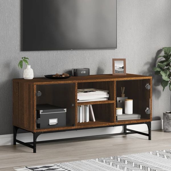 vidaXL TV skrinka so sklenenými dvierkami hnedý dub 102x37x50 cm