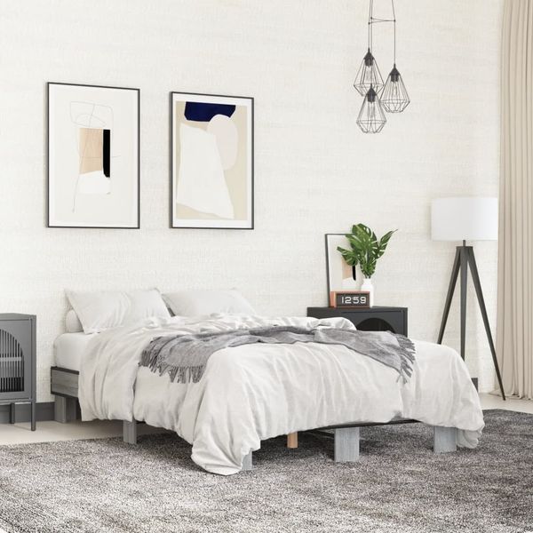 vidaXL Posteľný rám sivý sonoma 135x190 cm kompozitné drevo a kov