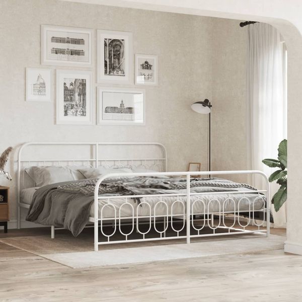 vidaXL Kovový rám postele s čelom a podnožkou biely 200x200 cm