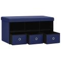 vidaXL Skladacia úložná lavica modrá 76x38x38 cm umelý ľan