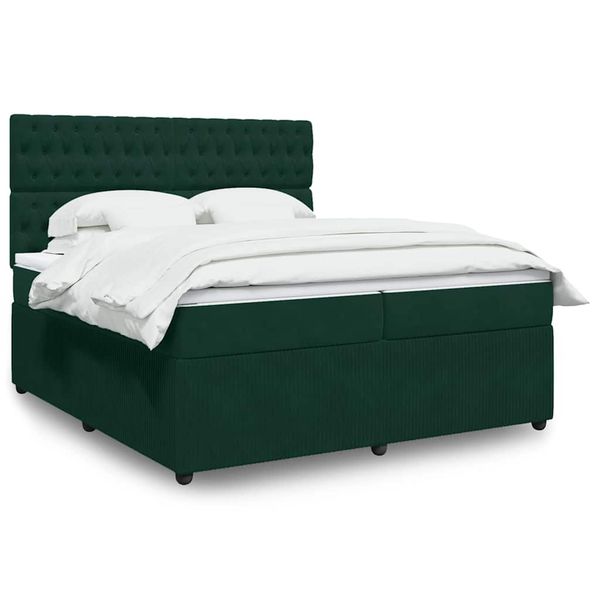 vidaXL Posteľný rám boxsping s matracom tmavozelený 200x200 cm zamat
