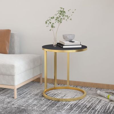 vidaXL Bočný stolík zlatý a čierny 45 cm tvrdené sklo