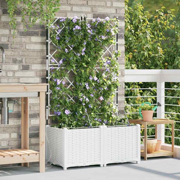 vidaXL Záhradný kvetináč 2 pcs Biely 80 x 40 x 142 cm Plast