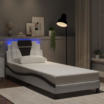 vidaXL Rám postele, Viana, s LED bez matraca, bielo čierny 90x200 cm