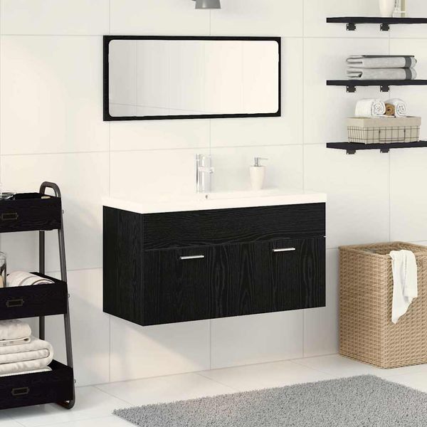 vidaXL Sada kúpeľňového nábytku 3 pcs Čierny dub Kompozitné drevo
