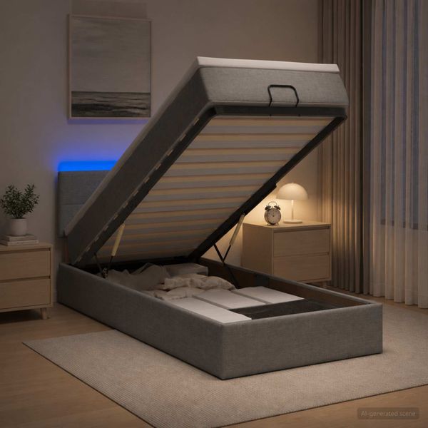 vidaXL Ottoman posteľ s matracom a LED Svetlosivá 90 x 190 cm Látka