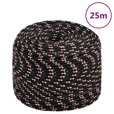 vidaXL Lodné lano čierne 8 mm 25 m polypropylén