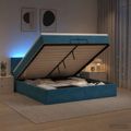 vidaXL Ottoman posteľ s matracom a LED Tmavo modrá 200 x 200 cm Zamat