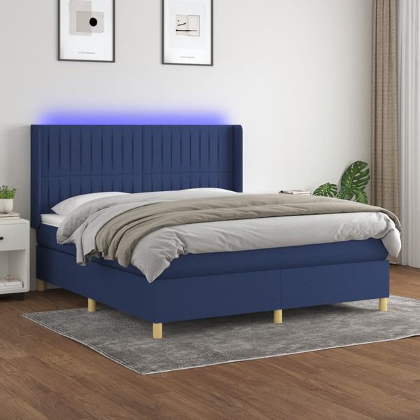 vidaXL Posteľ boxsping s matracom a LED modrá 180x200 cm látka