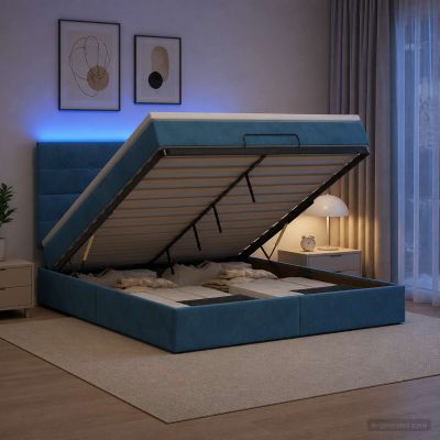 vidaXL Ottoman posteľ s matracom a LED Tmavo modrá 140 x 190 cm Zamat