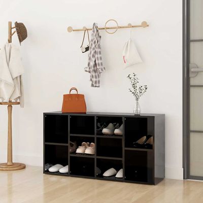 vidaXL Lavica na topánky lesklá čierna 103x30x55cm drevotrieska