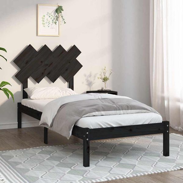 vidaXL Posteľný rám čierny 90x190 cm jednolôžko masívne drevo