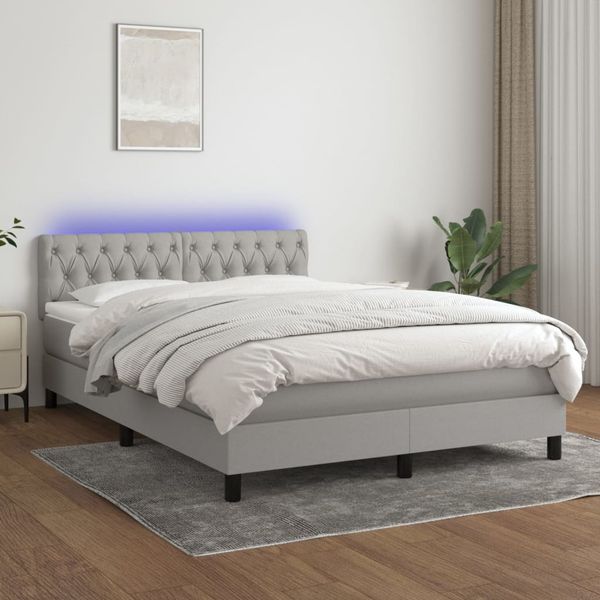 vidaXL Posteľ boxsping s matracom a LED bledosivá 140x190 cm látka