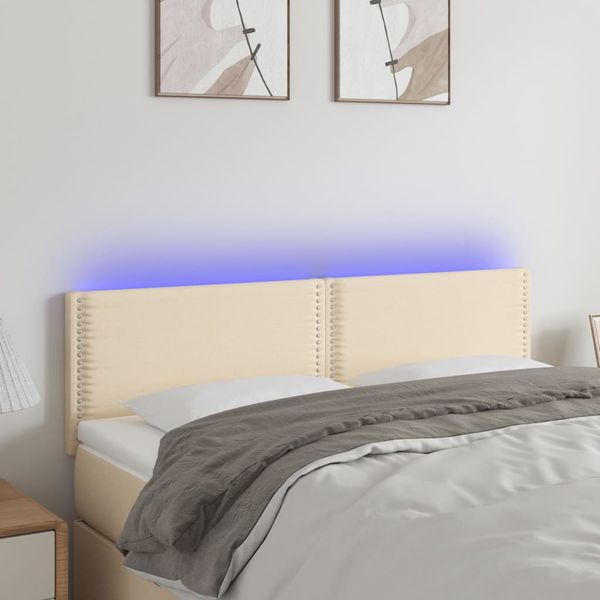 vidaXL Čelo postele s LED krémové 144x5x78/88 cm látka