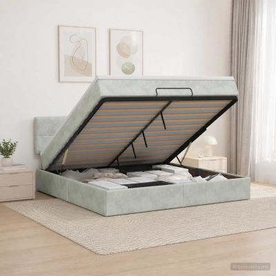 vidaXL Ottoman posteľ s matracom a LED Svetlosivá 140 x 190 cm Zamat