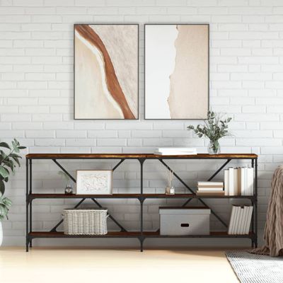 vidaXL Konzolový stolík dymový dub 180x30x75cm kompozitné drevo železo