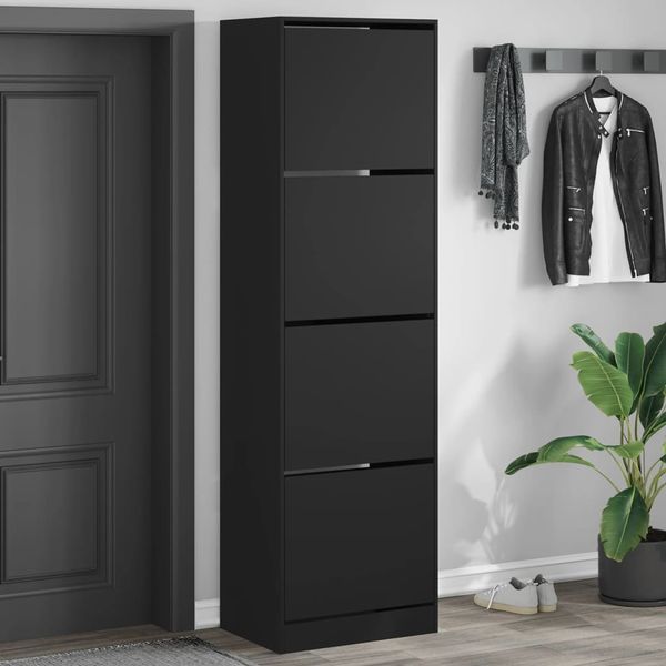 vidaXL Botník so 4 výklopnými zásuvkami čierny 60x42x204 cm