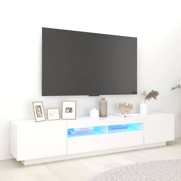 vidaXL TV skrinka s LED svetlami biela 200x35x40 cm