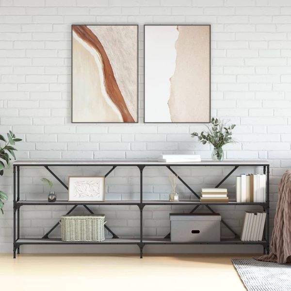 vidaXL Konzolový stolík sivá sonoma 200x30x75cm kompoz. drevo a železo