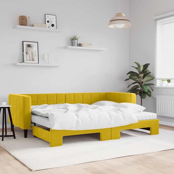 vidaXL Rozkladacia denná posteľ s matracmi žltá 80x200 cm zamat